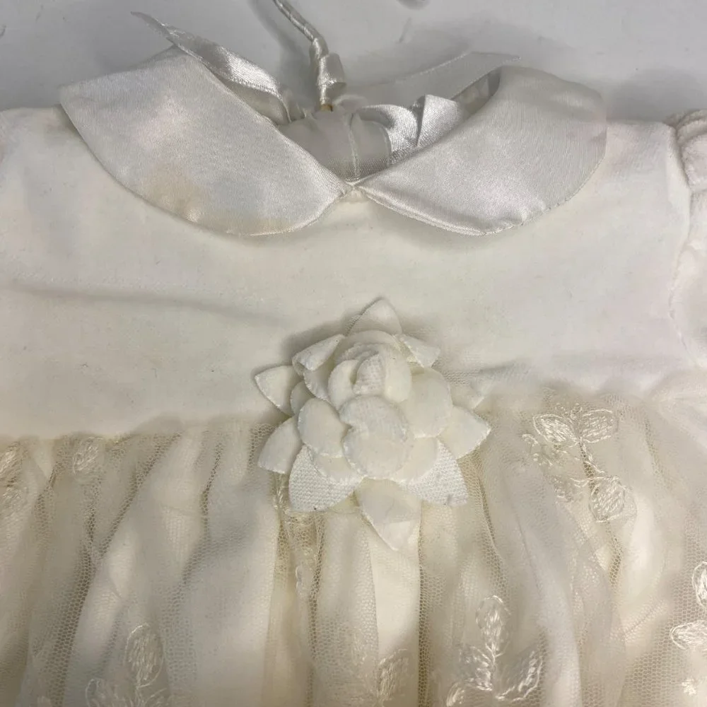 Ciccino white velvet embroidered lace dress roses Easter christening‎ baby 9 m